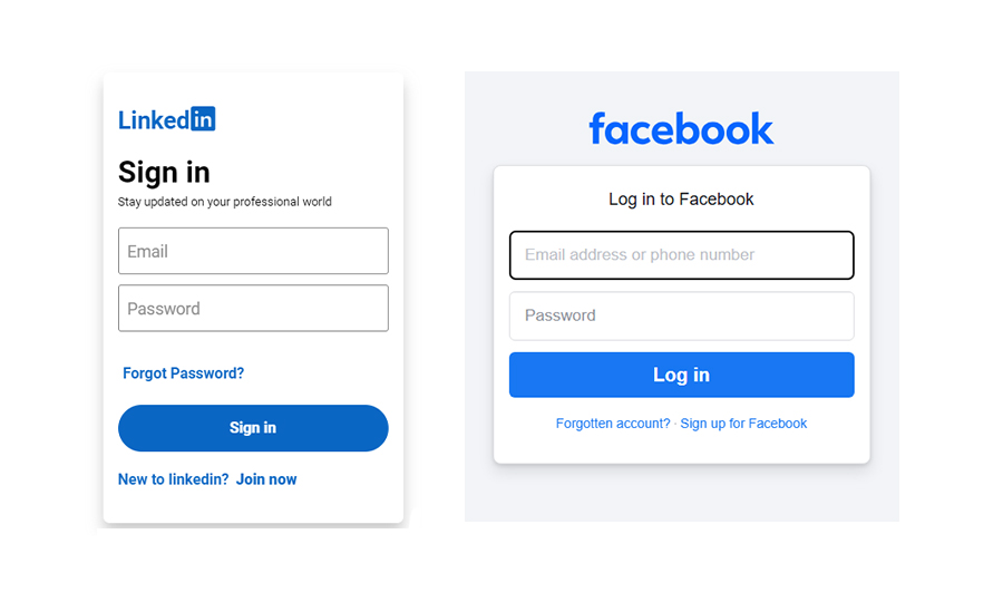 Facebook and LinkedIn UI