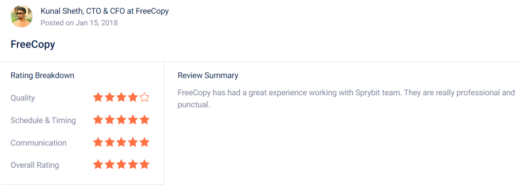 SpryBit SoftLabs - Client feedback
